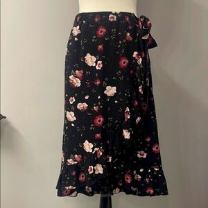 Kismet Black Skirt  Ruffles and Pink Floral design Wrap Style With Tie Size S